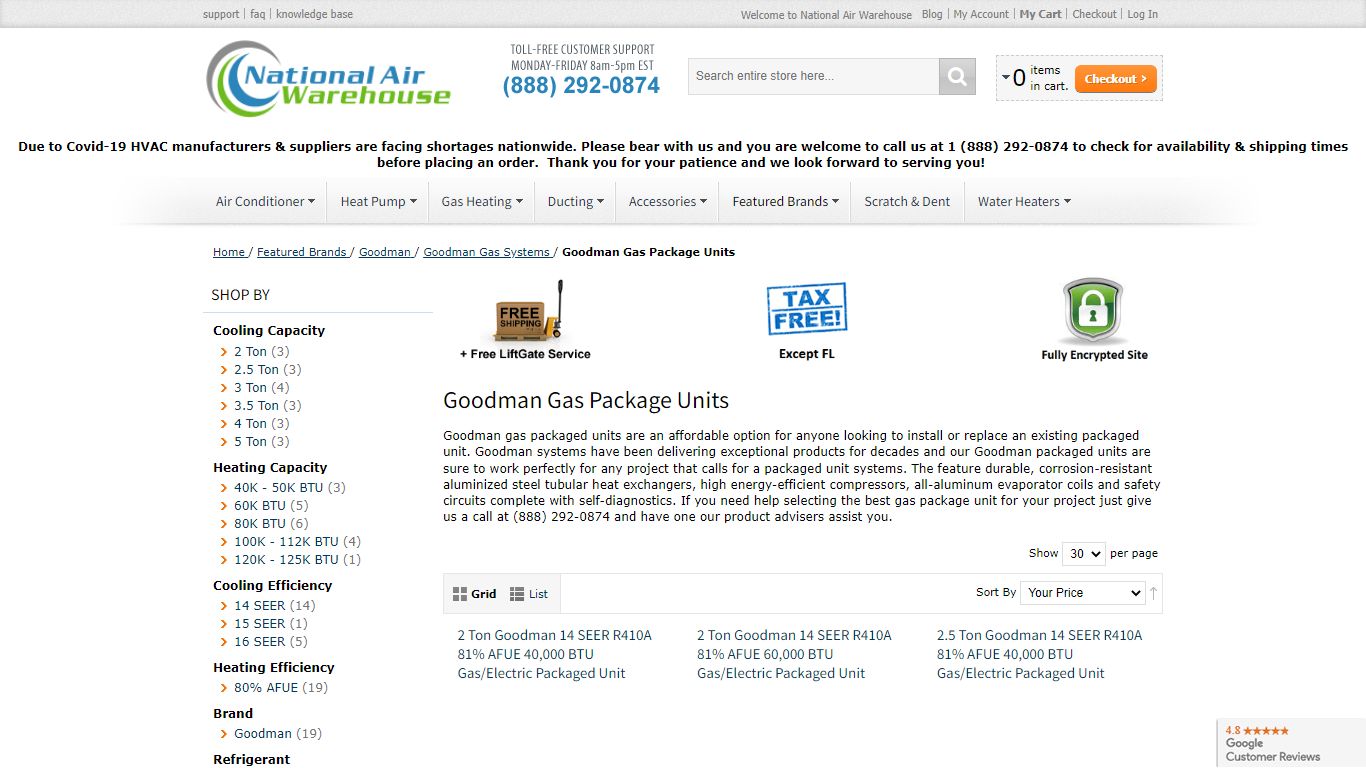 Goodman Gas Package Units | National Air Warehouse